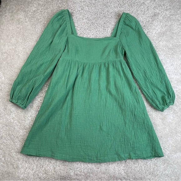 J Crew Women's Small Squareneck Soft Gauze Dress Green BG502 Smocked - Picture 1 of 11